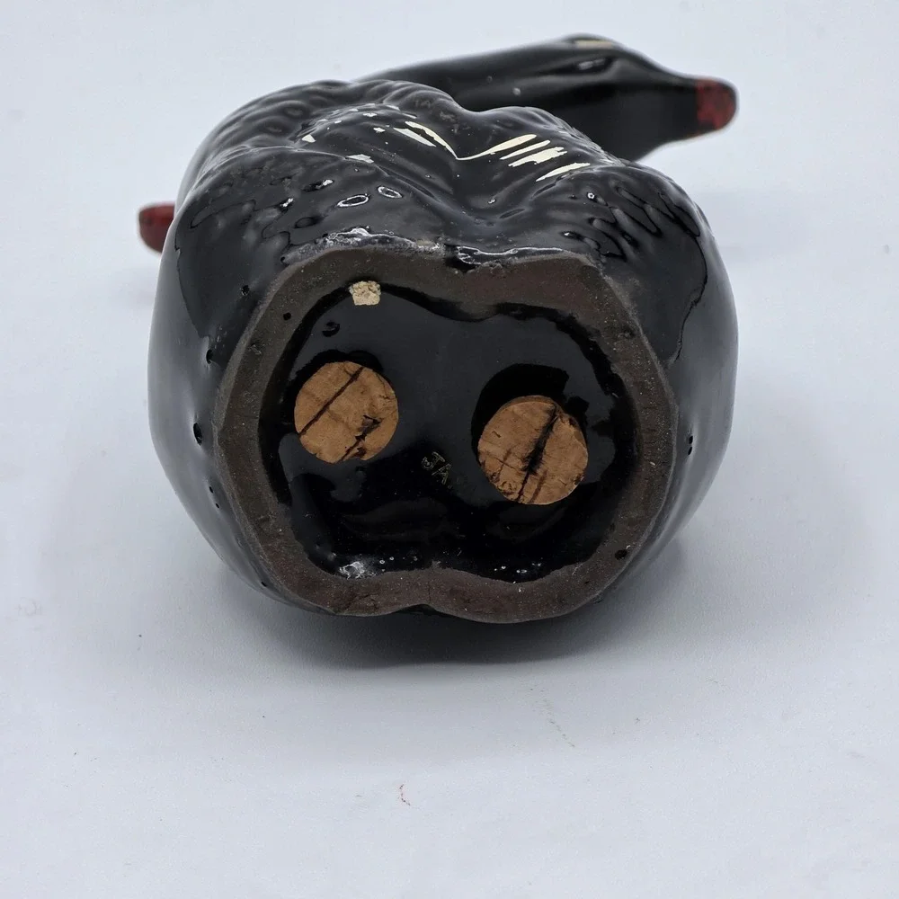 Black‎ Swan Double Salt Pepper Shaker Ceramic Figural Hand Painted with Corks
